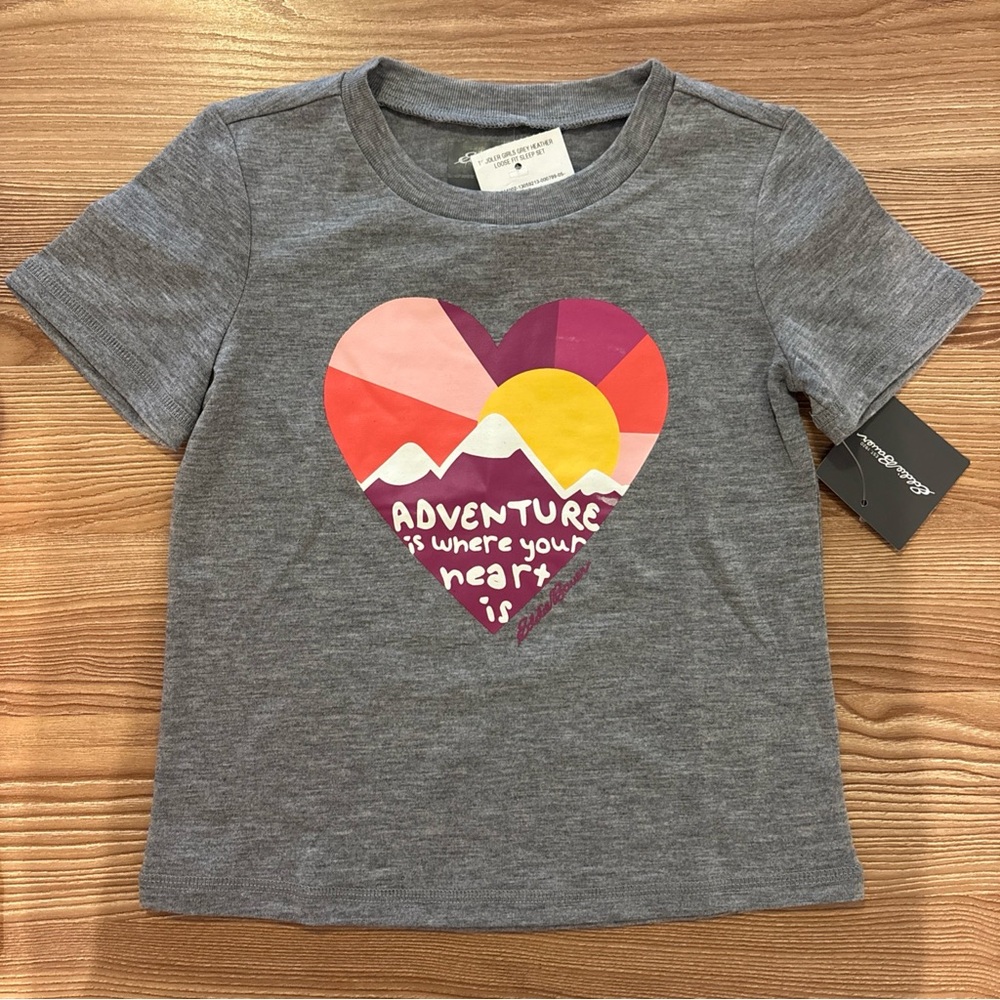 Eddie Bauer Gray Heart Adventure Graphic Tee with Pink, Purple & Yellow